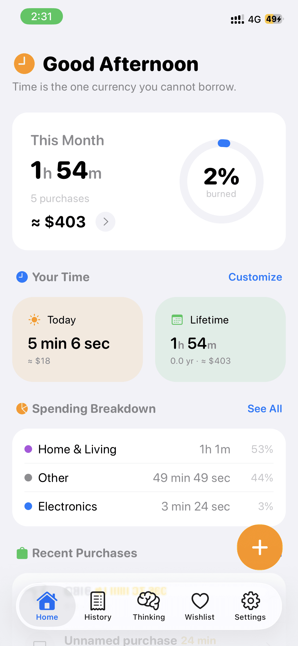 LifeBurn app screenshot
